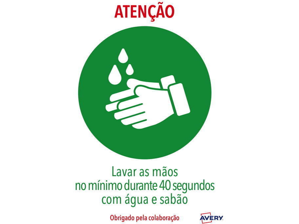 Etiquetas Covid AVERY Lavar as Mãos (A4)
