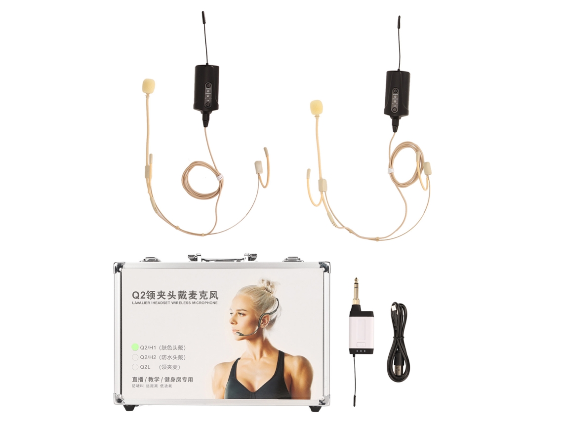 Sistema De Microfone Sem Fio (um Transmissor Com Dois Receptores, Redução De Ruído) Amplificador De Ensino Lavalier Com Cabeça Com Bateria Interna