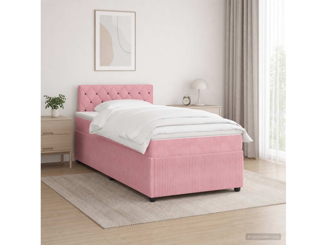 Vidaxl Cama Box Spring Com Colchão Rosa 120 X 200 Cm Veludo