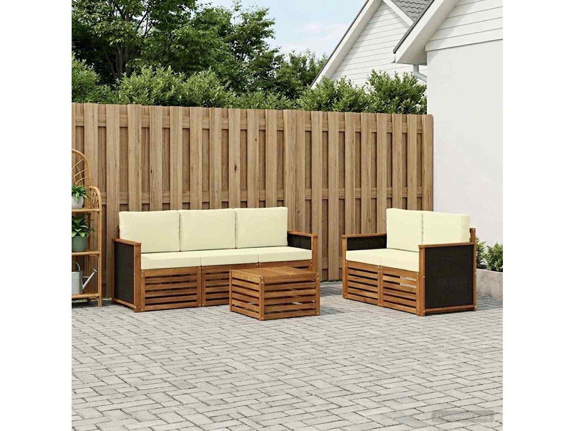 Vidaxl Conjunto De Sofás Para Exterior 6 Unid. Natural E Creme