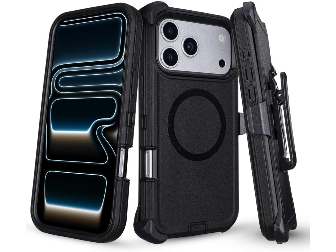 Capa Hexinyigjly Para Iphone 17 Pro Max Com Clip De Cinto, Proteção Tripla Contra Choques E Compatível Com Carregamento Magnético Preto