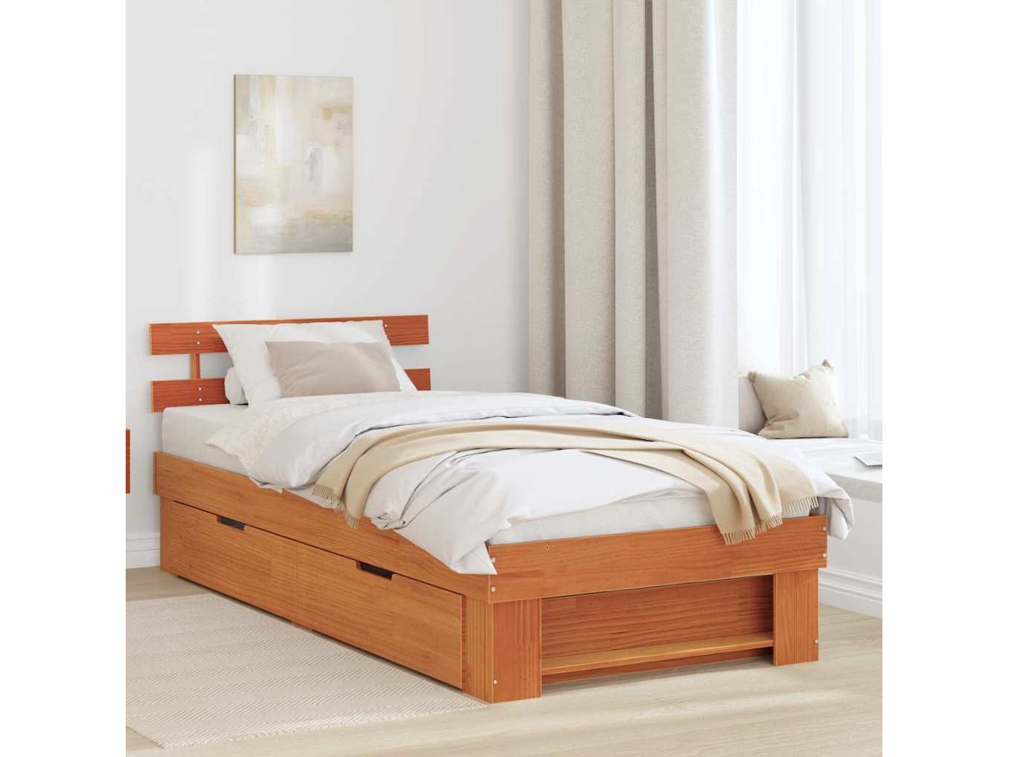 Vidaxl Estrutura Da Cama Com Cabeceira Marrom Cera 75 X 190 Cm