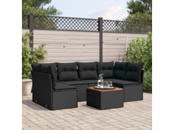 7 Pcs Conjunto De Sofás P/ Jardim C/ Almofadões Vime Pe Preto Dkd Home Decor