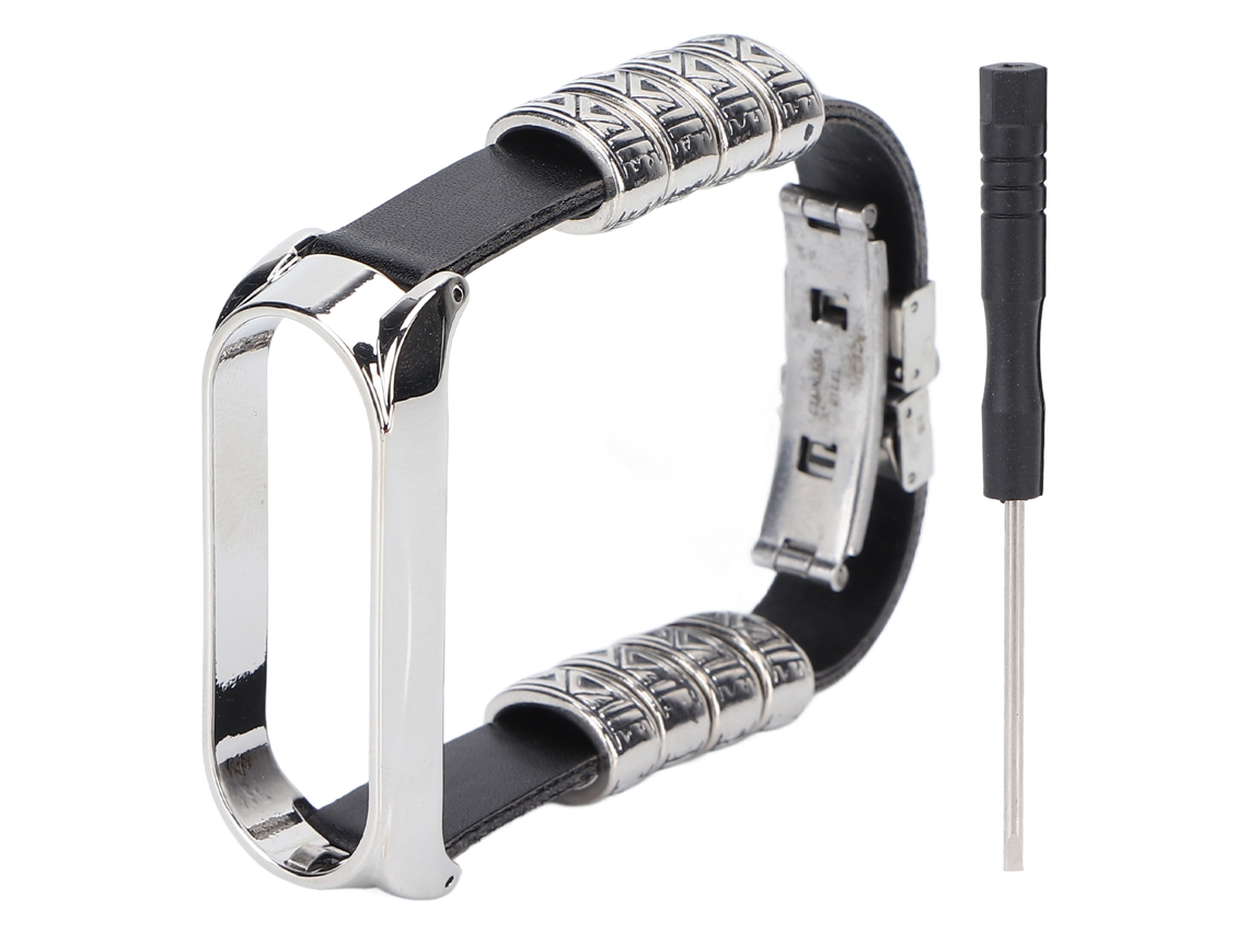 Aetheria pulseira de Couro Retrô para Xiaomi Mi Band 5/6 Nfc Fashion Pulseira de Relógio Black Silver