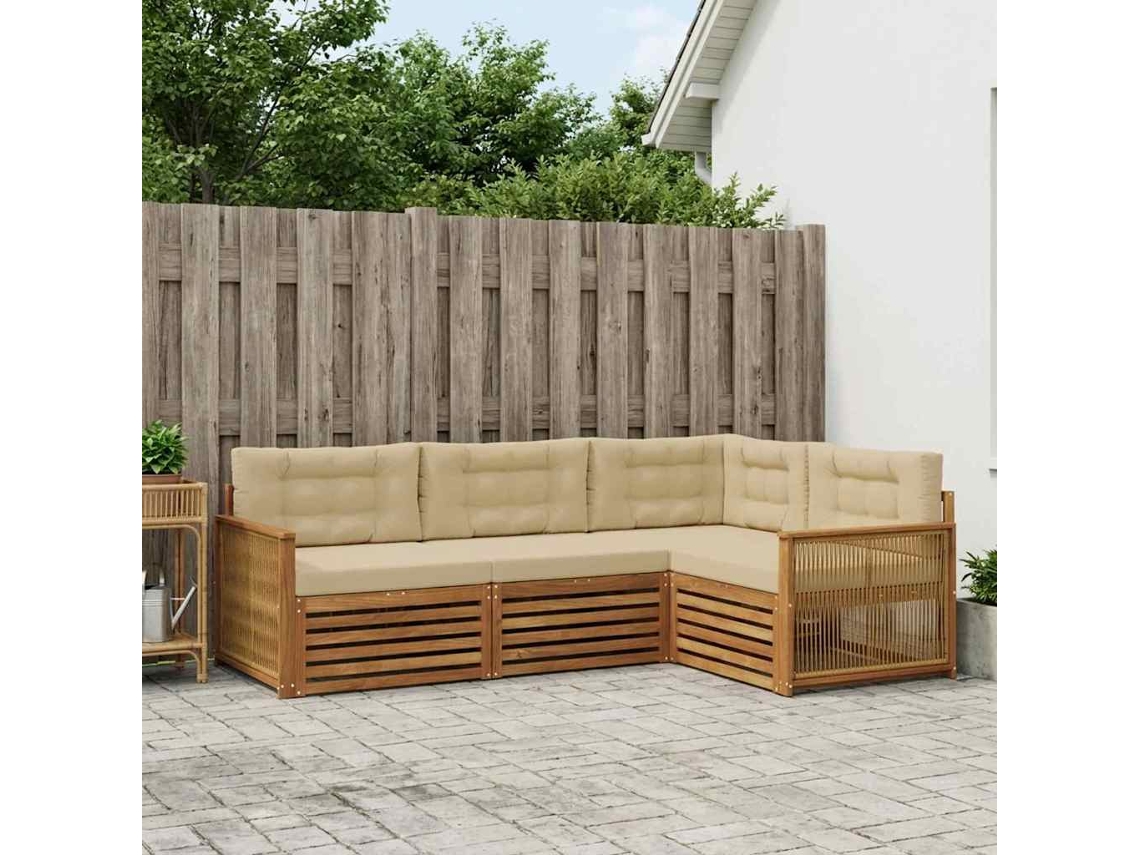 Vidaxl Conjunto De Sofás Para Exterior 4 Unid. Natural E Bege