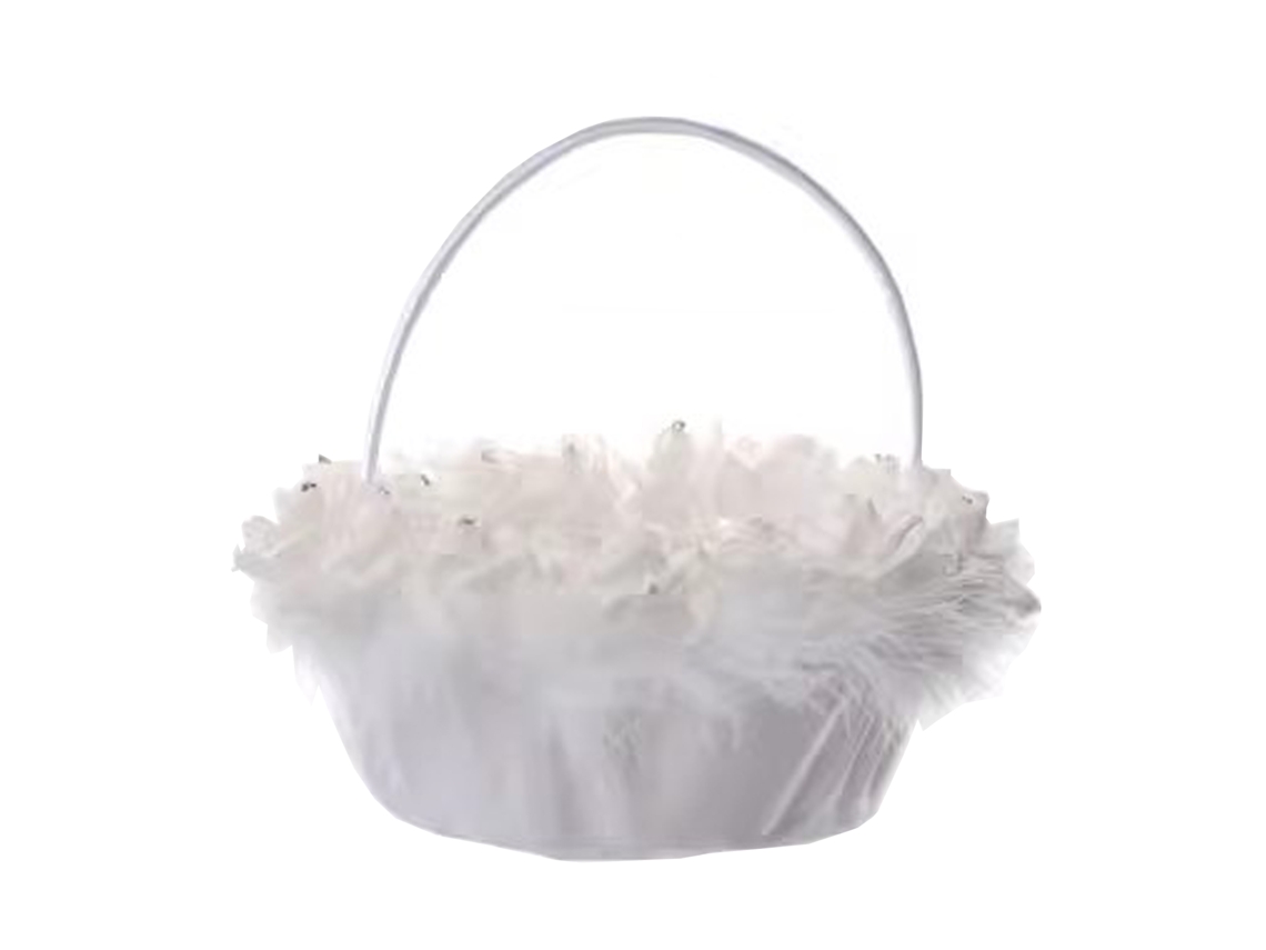 Cesta de flores em pé branca para casamentos e festa de princesa, com penas de aveiro LAXISCREED