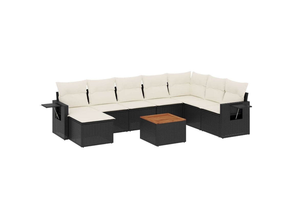Conjunto 9 de sofás p/ jardim c/ almofadões VIDAXL vime PE preto