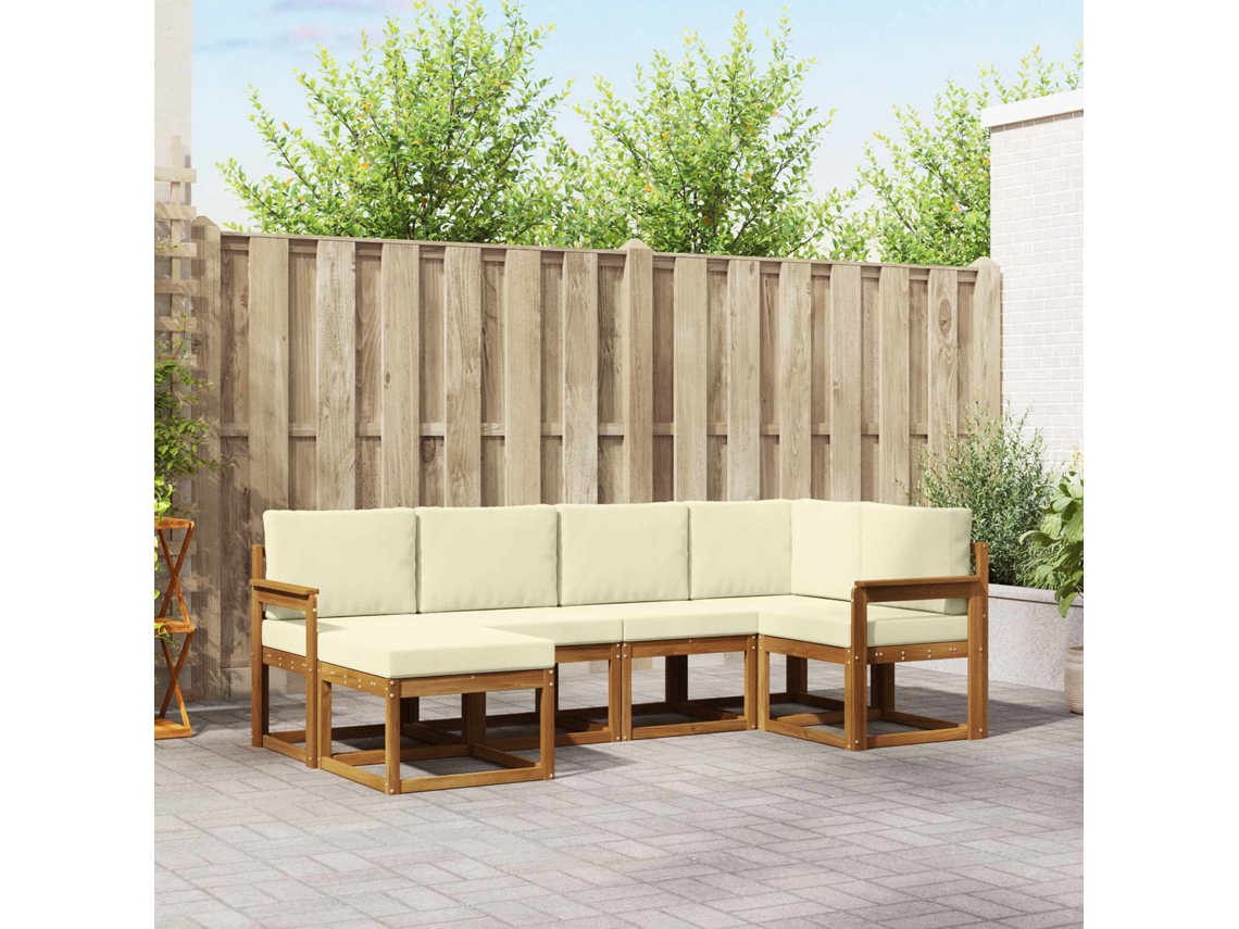 Vidaxl Conjunto De Sofás Para Exterior 6 Unid. Natural E Creme