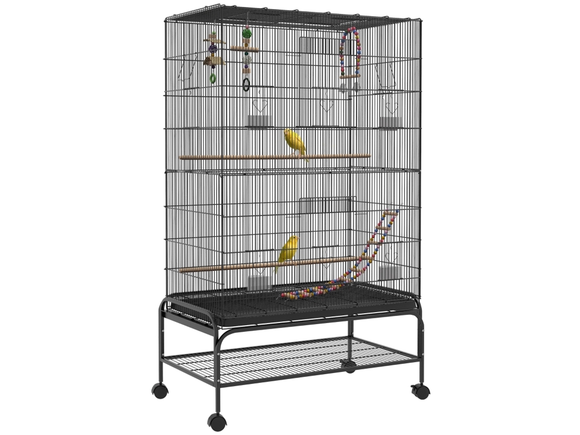 Gaiola Para Pássaros Com Poleiros, Brinquedos E Bandeja Removível, Preta.