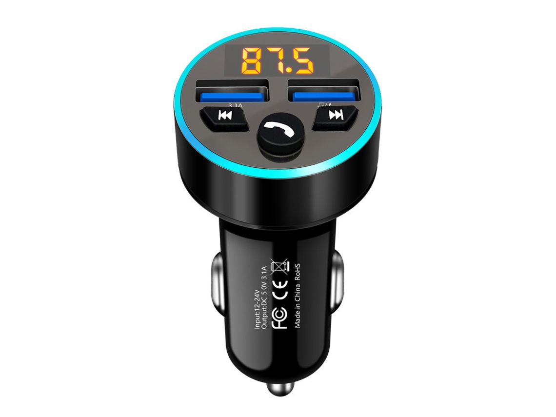 Transmissor Fm YIZHOOD A11 Carregador Usb Duplo 3.1A para Carro Bluetooth 5.0 Mãos-Livres Preto