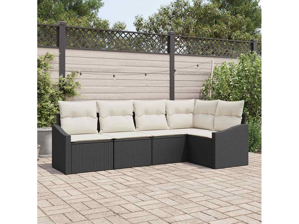 Vidaxl Conjunto De Sofá De Jardim 5 Unid. Preto E Branco Vime Pe