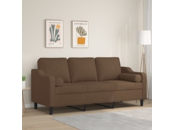 Vidaxl Sofá 3 Lugares + Almofadas Decorativas 180 Cm Tecido Castanho