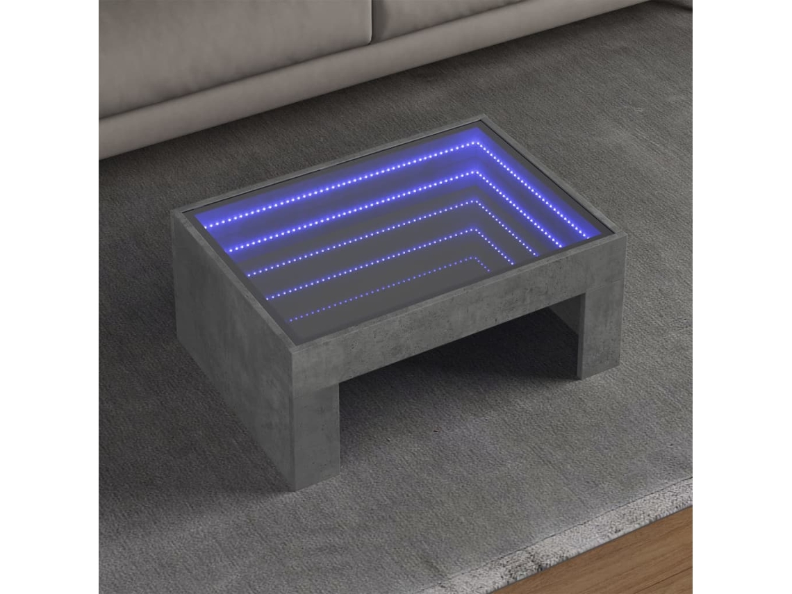 Vidaxl Mesa De Centro Luzes Led Infinity 70x50x30 Cm Cinzento Cimento