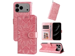 Capa De Couro Para Iphone 17 Pro Max - Estampa De Girassol Em Relevo