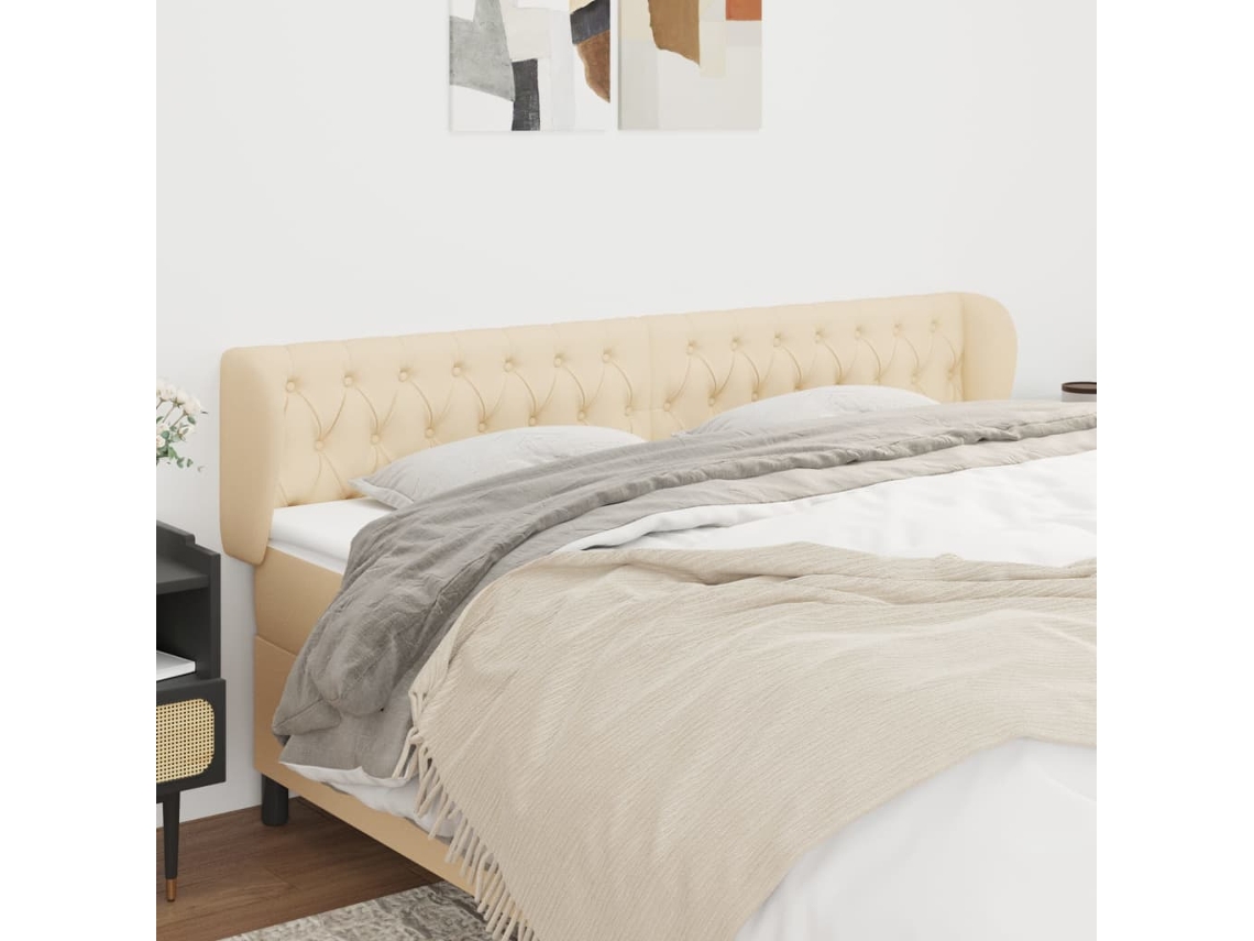 Vidaxl Cabeceira De Cama C/ Abas Tecido 203x23x78/88 Cm Creme