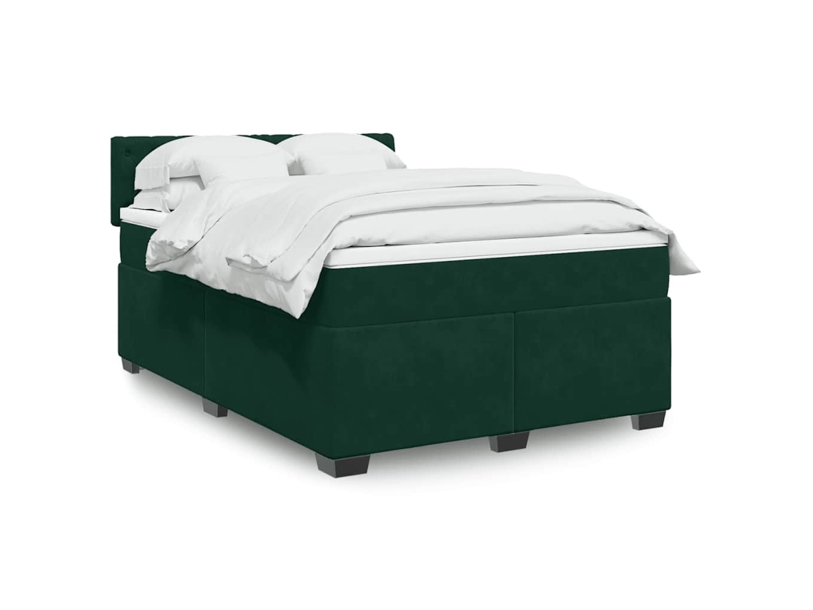 Vidaxl Cama com Molas/colchão 140x190 Cm Veludo Verde escuro