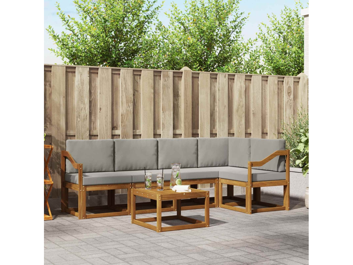 Vidaxl Conjunto De Sofás Para Exterior 6 Unid. Cinza Natural E Claro