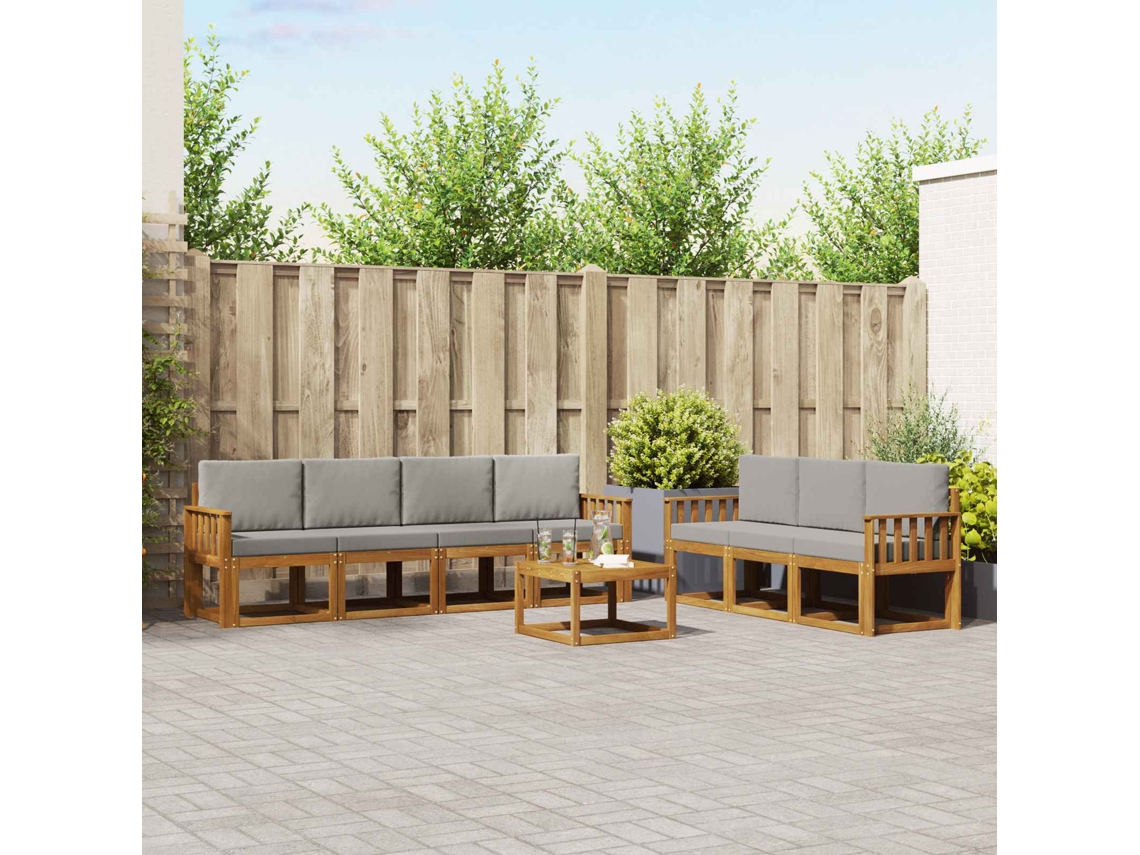 Vidaxl Conjunto De Sofás Para Exterior 8 Pcs Cinza Natural E Claro