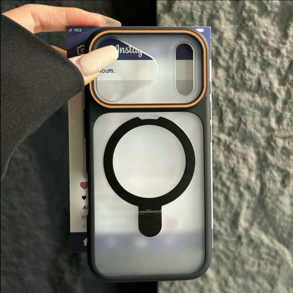 Capa Para Iphone 15 Plus Preta Com Suporte Magnético Dobrável Em Metal Magsafe