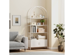 Estante De Arrumação Curva Com 4 Níveis E Armário De Duas Portas, 80x30x187 Cm, Branco.