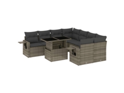 Conjunto de 9 Sofás para Jardim com Almofadões Vime Pe Cinzento MAISON EXCLUSIVE (90x200 cm)