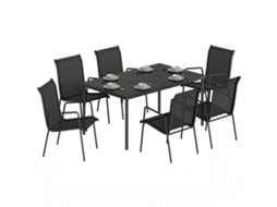 Conjunto de Mesa e Cadeiras de Jardim para 6 Pessoas com Cadeiras Empilháveis em Textilene 70x51x87cm Preto Ge