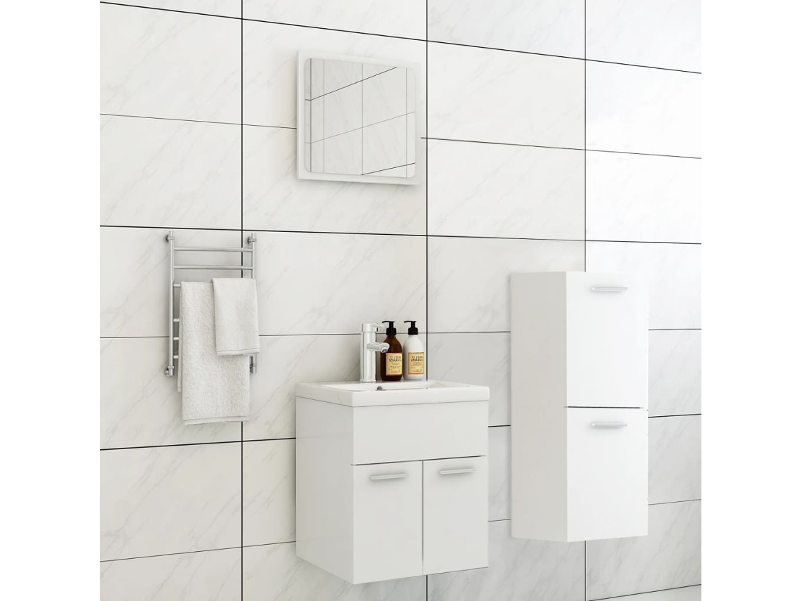 Vidaxl Conjunto De Móveis De Casa De Banho Contraplacado Branco