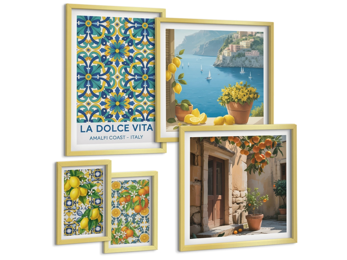 Conjunto De Pinturas Amalfi Italiano Cítricos Flores Espelharte (5 Peças)