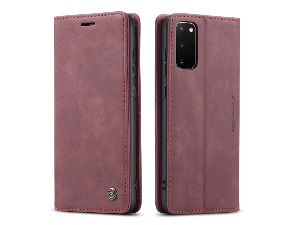Capa De Couro Retrô Para Celular Com Aba, Protege O Cartão.borgonha - Samsung M20