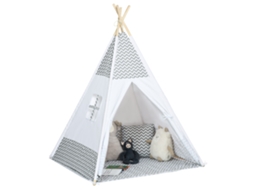 Tenda Teepee Infantil Gráfica 1,2×1,2×1,55 M, Porta, Janela, Tapete e Bolsa Incluídos, Cor Cinzento branco, Uso Interno e Externo