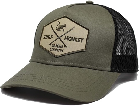 Boné Ajustável Unissexo SURF MONKEY Trucker Olive Viseira Curva Design Painéis Patch Costurado Verde (Tamanho Único)