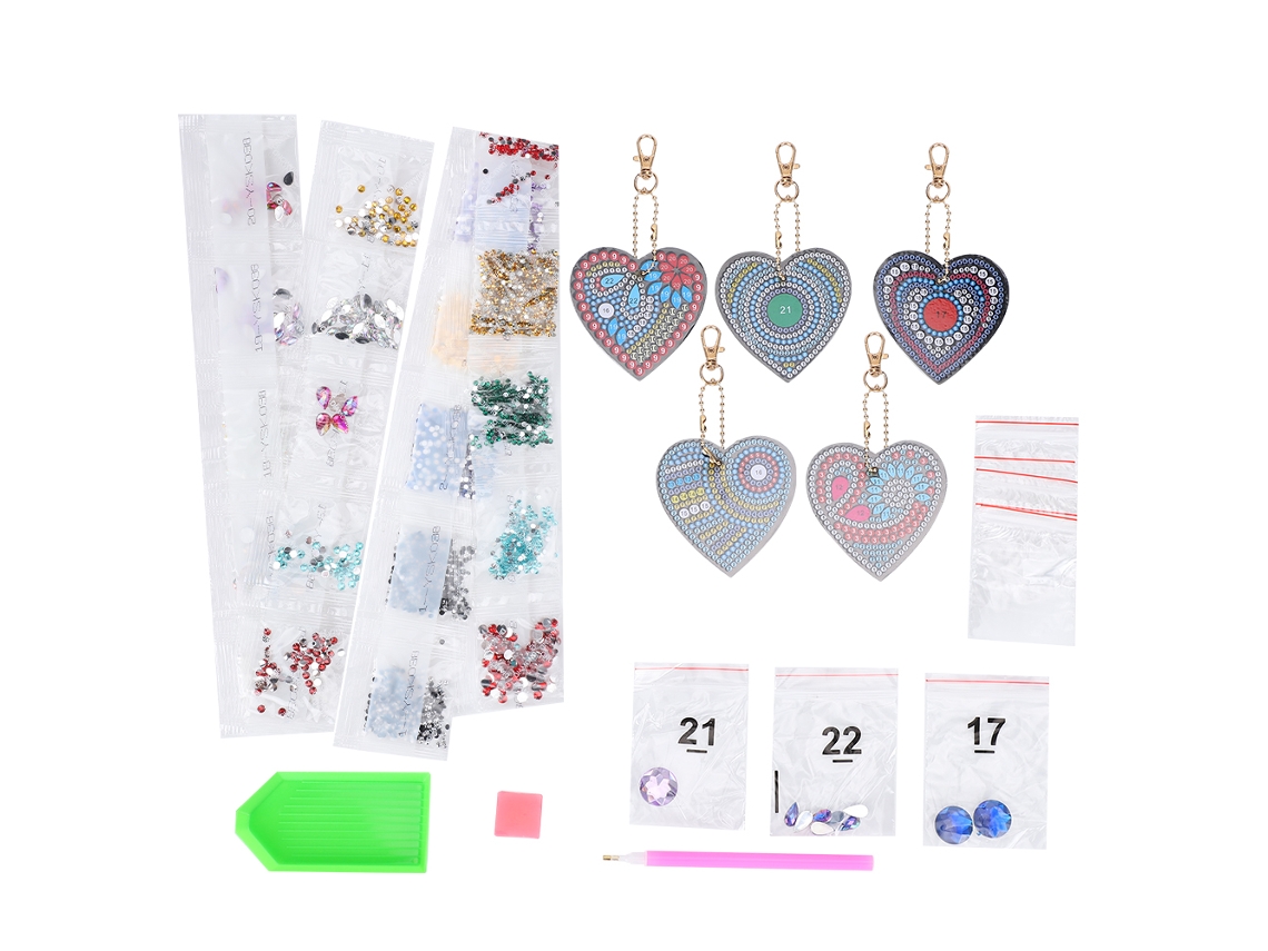 5 Peças Chaveiro Pintura Diamante Coração Diy Anel De Resina Chaveiro Pingentes Artesanais