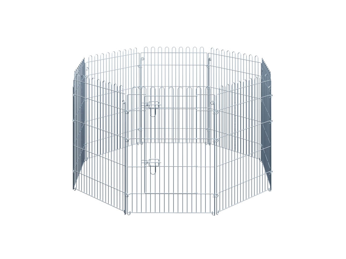 Parque De Estimação Com 8 Paineis 63x91cm Cerca De Com Porta Com Trava Para Jardim Pátio Exterior Prata