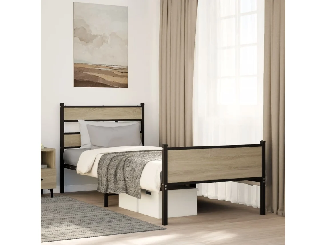 Vidaxl Estrutura Cama S/ Colchão Derivados De Madeira Carvalho Fumado
