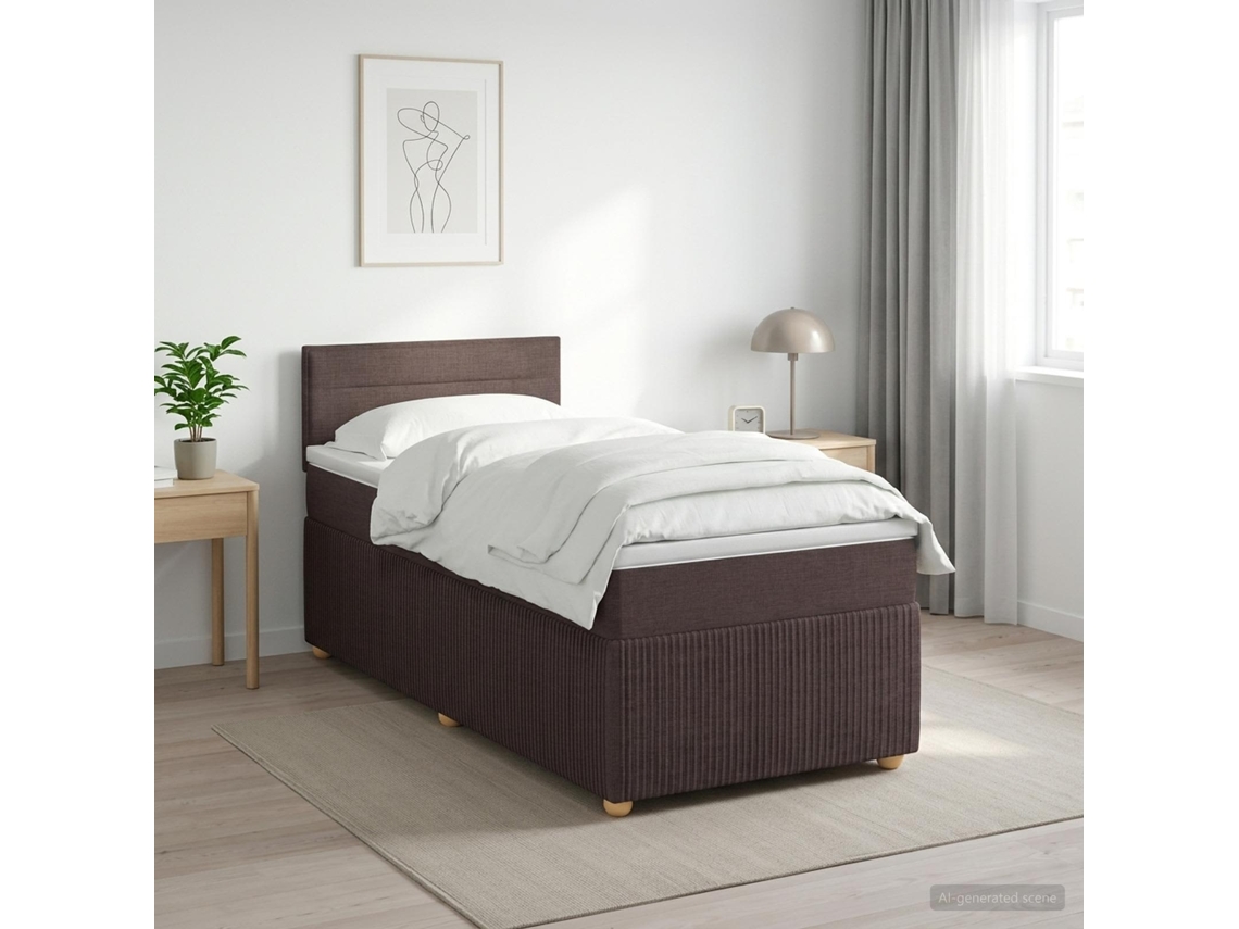 Vidaxl Cama Box Spring Com Colchão Marrom Escuro 80 X 200 Cm Tecido