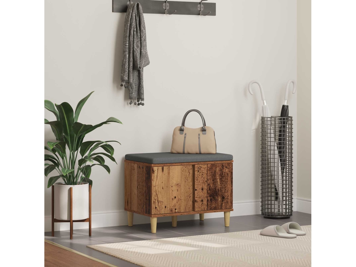 Vidaxl Banco De Hall Com Almofada Madeira Antiga 60 X 38 X 46 Cm