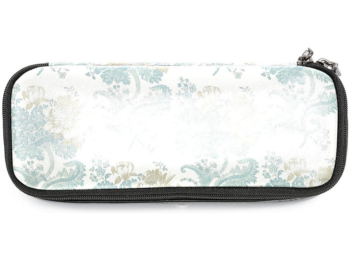 Porta-lápis com estampa floral, azul vintage