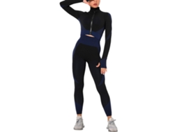 MEOIRUERY Conjunto 2 Peças Mulheres Calça De Academia Alta Com Cós E Top Cropped Manga Longa Com Zíper Frente Roupas De Yoga