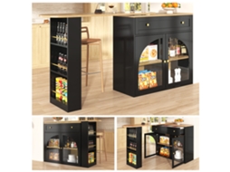 Mesa Bar VELTRIX extensível 138 a 204cm com prateleiras e vidro preto