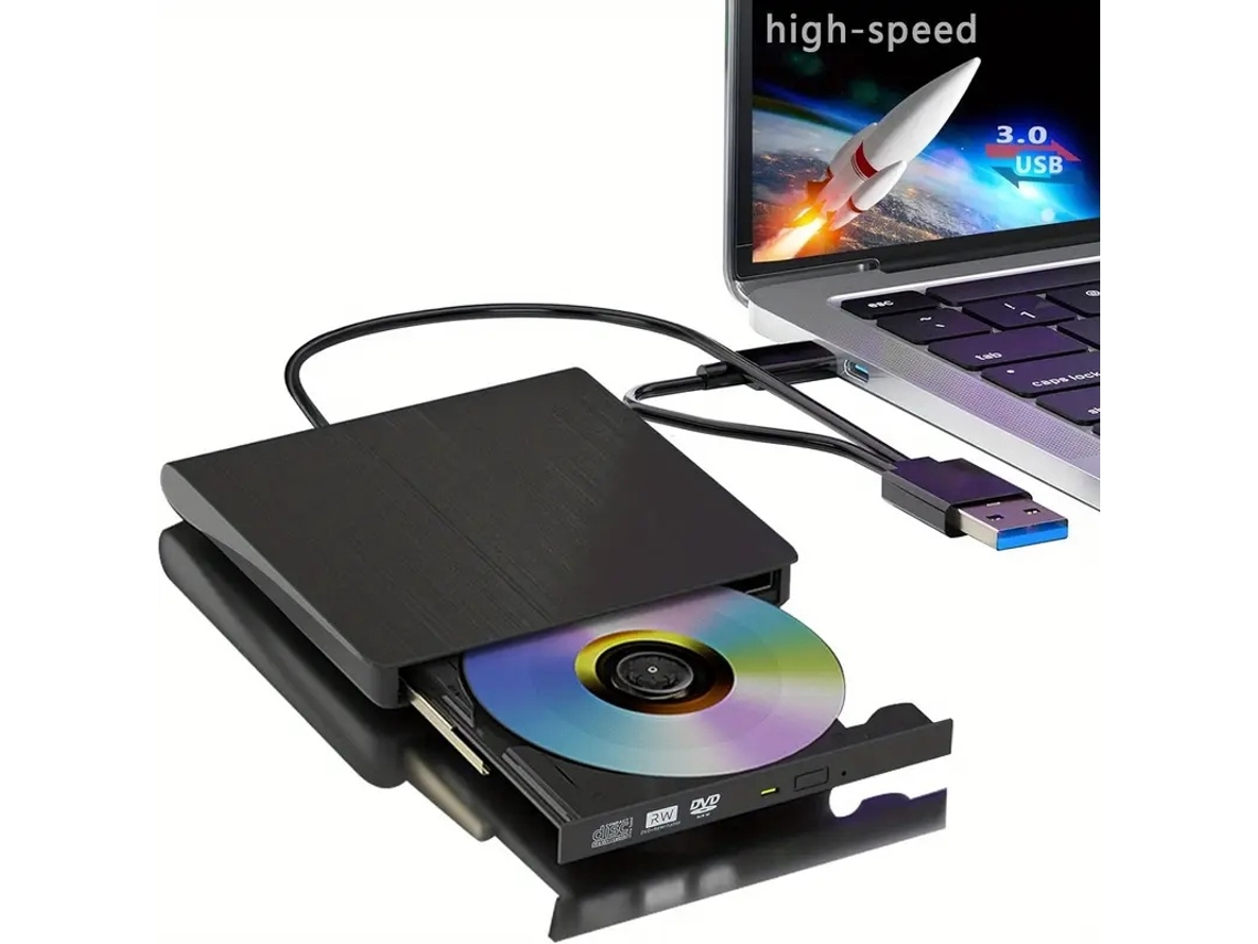 Lurelia Leitor Dvd Externo Usb 3.0, Unidade Cd/dvd Portátil De Baixo Ruído Para Laptop E Pc