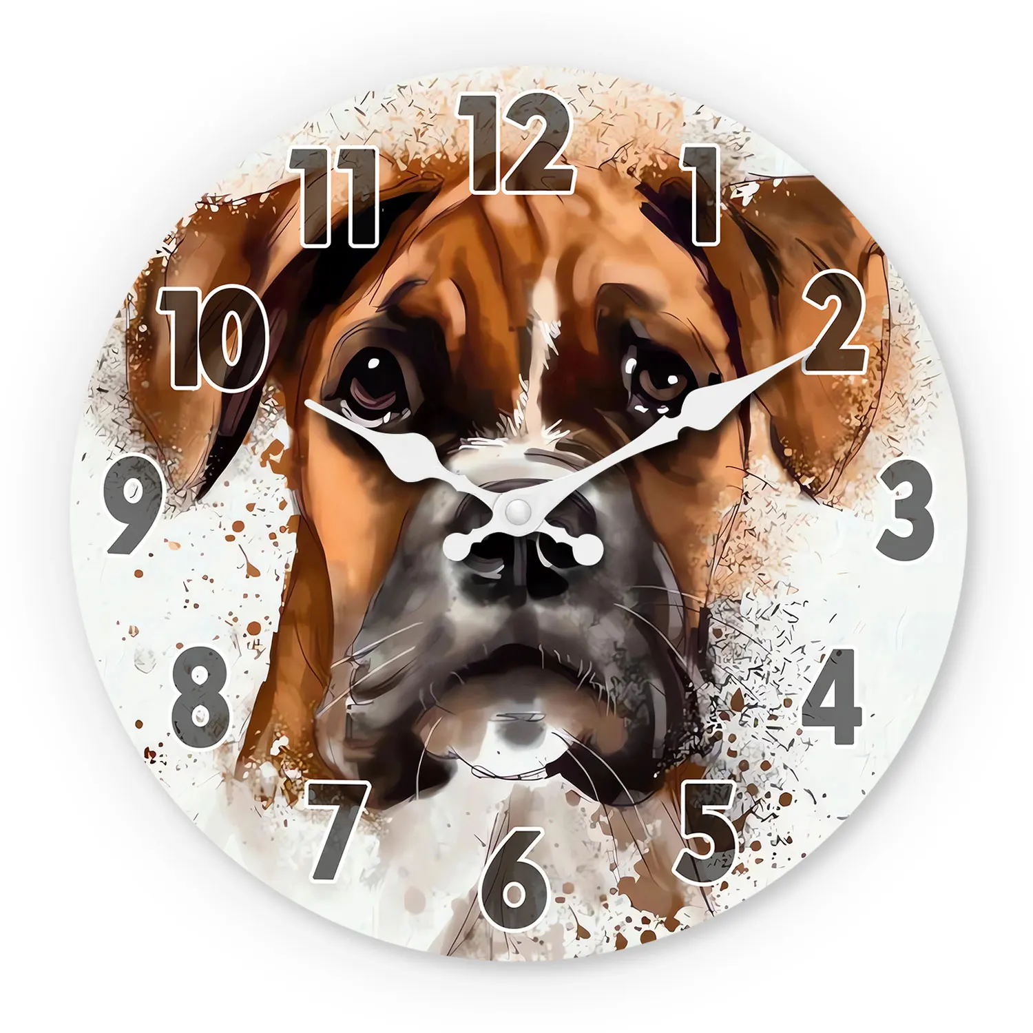 Relógio de parede Madeira com estampa artística de um cachorrinho (10 polecidas), silencioso, alimentado por pilhas Aa.