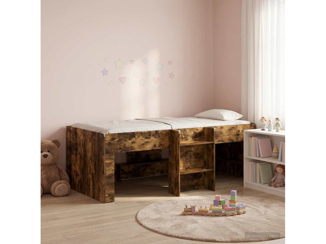 Vidaxl Cama Alta Para Crianças Carvalho Fumado 90 X 200 Cm