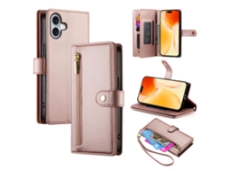 Capa Para Iphone 17 Em Couro Com Nove Compartimentos Para Cartões E Zíper.