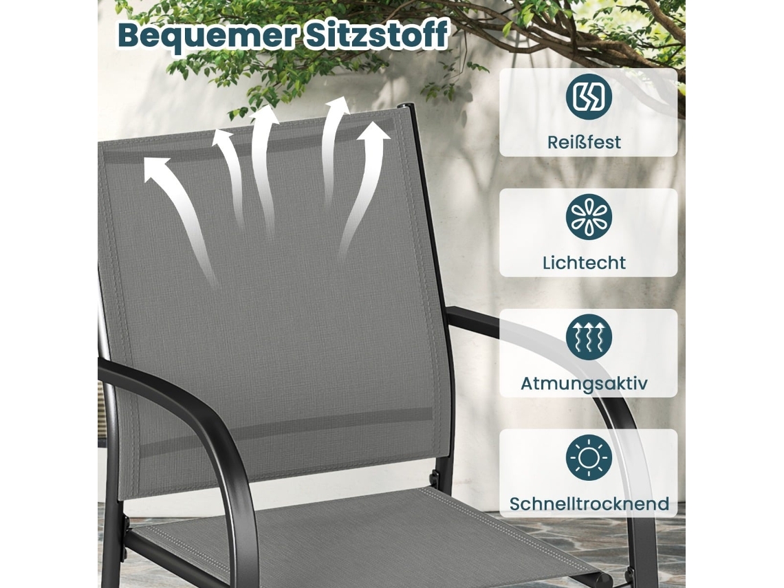 Conjunto de 2 cadeiras empilháveis para exterior em metal e textilene cinza NORTHIX