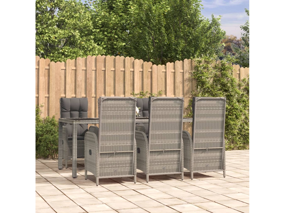 Vidaxl 7 Pcs Conjunto De Jantar P/ Jardim C/ Almofadões Vime Pe Cinza