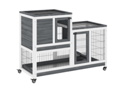 Conejera Of Wood With Wheels For Indoor Cage Of 2 Pisos With Rampa And 2 Bandejas Extraíbles 110x50x88cm Gray