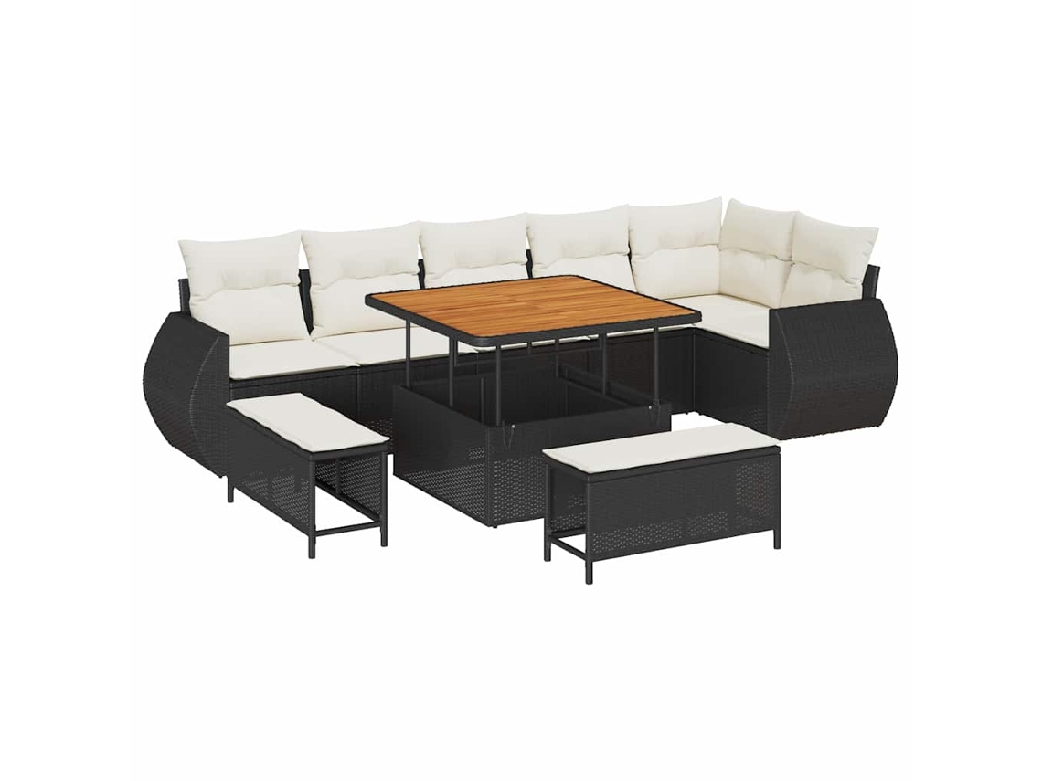 Maison Exclusive - Conjunto De Sofá De Jardim Com Almofada 9 Pcs Preto E Creme
