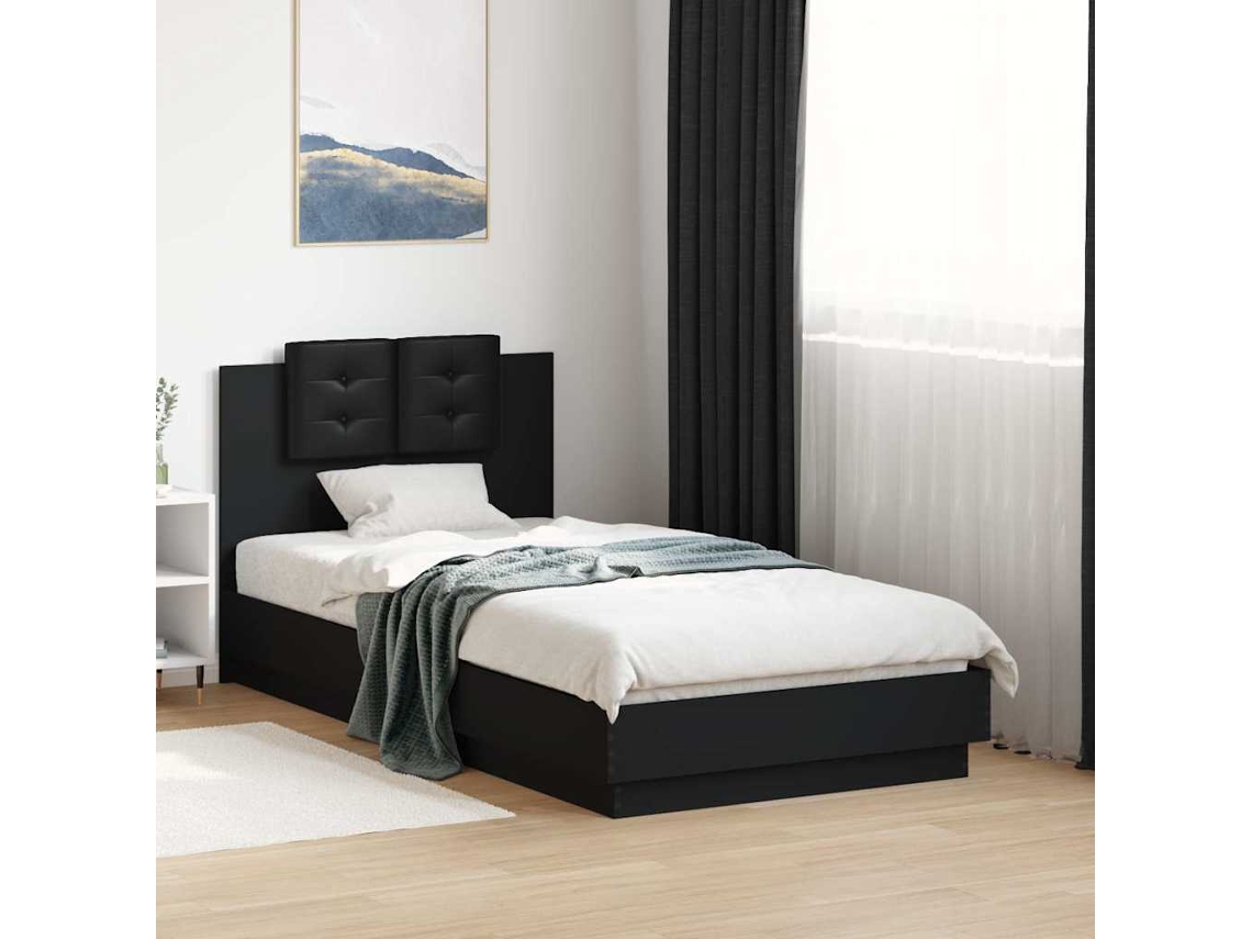 Vidaxl Estrutura De Cama Com Cabeceira E Luzes Led 75x190 Cm Preto