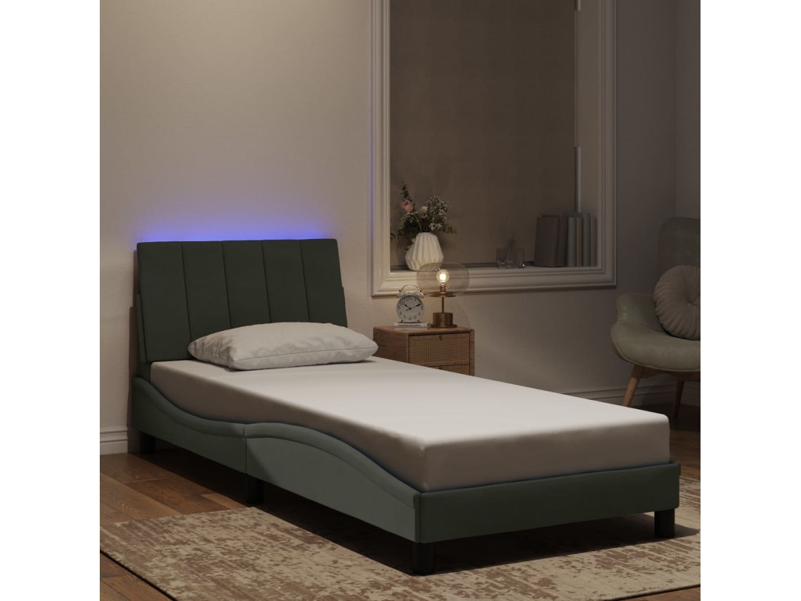Vidaxl Estrutura De Cama Com Led Sem Colchão Hanko 90x190 Cm Veludo Cinzento-claro
