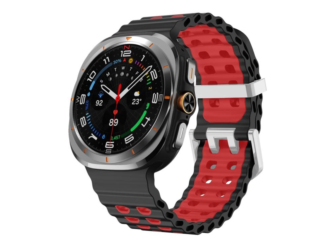 Bracelete para Samsung Galaxy Watch Ultra Silicone Duas Cores Fivela Prateada e Furos Duplos Preto e Vermelho XIAOMOYU